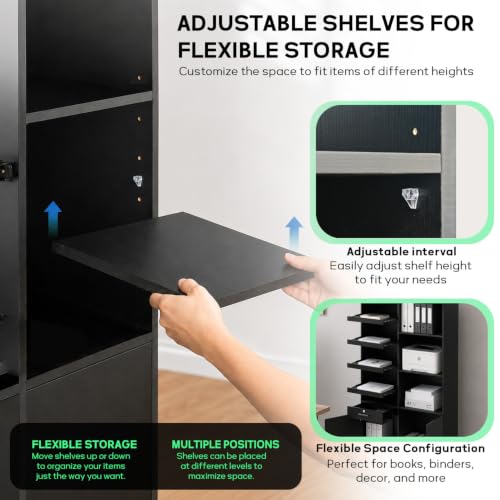 Vertical File Cabinet with Lock, 4 Slide-Out Trays & Adjustable Shelves