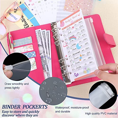 ONMYJFD A6 Binder Budget Cash Envelopes Organizer System,12 Expense Budget Sheets, 8 Zipper Binder Pockets, for Saving Money Planner(C)