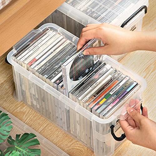 AEYSD-456 Vinyl Record Storage Plastic Storage, Modular Stackable Storage Bins with Black Latching Handles, 6.29x6.65x13.38in，White Record Crate