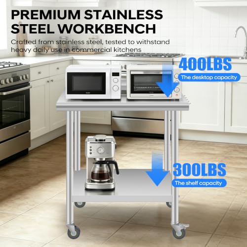 Garvee Stainless Steel Work Table with Casters, 24 x 30 Inch Prep Table