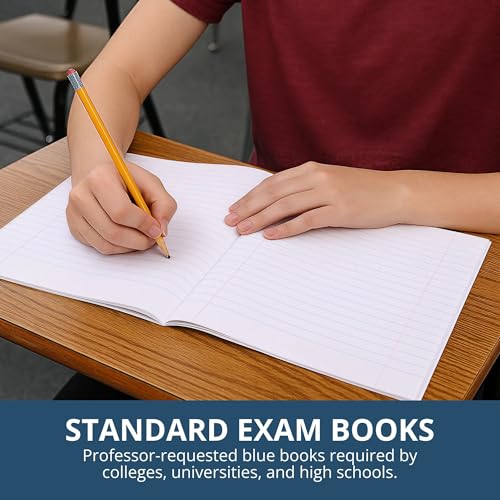ROARING SPRING Exam Blue Books, 50 Pack, 8.5" x 7", 16 Sheets/32 Pages, Wide Ruled with Margin, Proudly Made in the USA