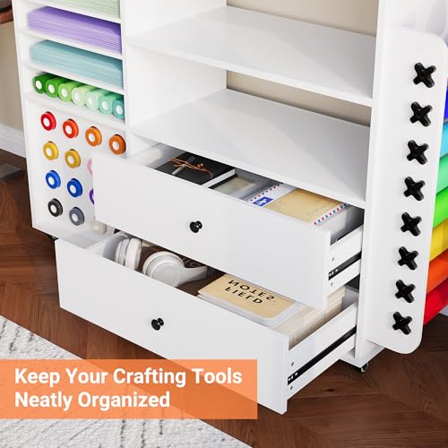 24 Vinyl Holders,2 Drawers Craft Storage Cart,Rolling Craft Organizer