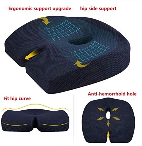 NCRD Seat Cushion Pillow for Office Chair - Memory Foam Firm Coccyx Pad - Tailbone, Sciatica, Lower Back Pain Relief - Contoured Posture Corrector for Car,Home,Office (Color : Blue)