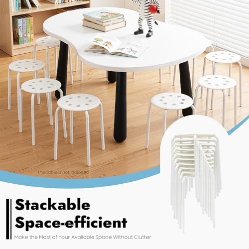 Pinelicorn 10 Pack White Plastic Stack Round Stools 17.7In Backless