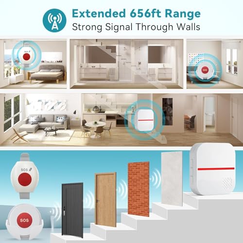 WiFi Caregiver Pager Life Alert Systems for Seniors No Monthly Fee App Control Medical Alert Systems for Seniors, 1Waterproof Call Button+ 1Watch Button 1Receiver(Only Supports 2.4GHz Wi-Fi)