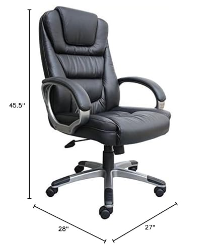 Pemberly Row Contemporary Executive Leather Arm Office Chair, LeatherPlus Upholstery, Ergonomic Lumbar Support, Adjustable Seat Height, Waterfall Seat Design, Gun Metal Finish, Swivel Base, Indoor