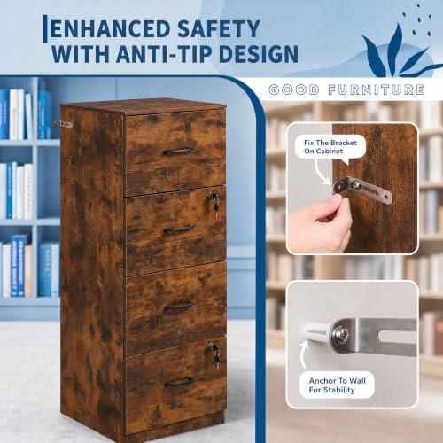 Aptliton Locking File Cabinet 4 Drawer with 2 Interlocking Locks