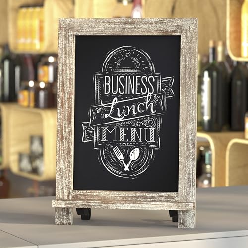 BizChair 10 Pack Tabletop Magnetic Chalkboards - Weathered Finish - 9.5" x 14" - Metal Folding Legs - Hanging Message Board - Counter Memo Board