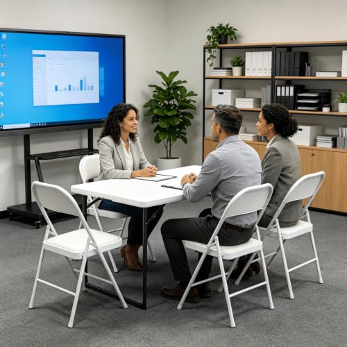 MAKE CHANGES Office Desk and Chair Set, 4ft Folding Table with 4pcs PU Leather Folding Chairs, Comfortable and Soft PU Leather Seats and Backs,Suitable for Long-Term Office use.