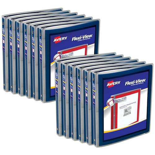 Avery® Flexi-View® 3 Ring Binders, 1/2" Rings, 12 Navy Blue Binders