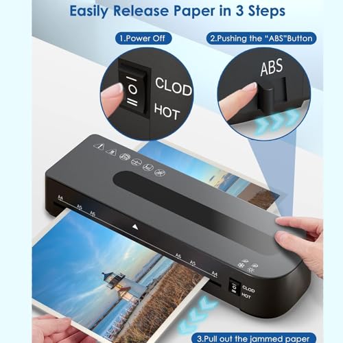 Laminators, Hot Laminators and Cold Laminators with A4/A5/A6 Plastic Film, Corner Rounders, Hole Punches and Ruler Cutters, ABS One-Touch Film Removal for Homes, Schools and Offices