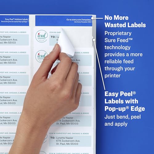 Avery® Printable Return Address Labels with Sure Feed, 0.5" x 1.75", White, 2 Packs, 40,000 Blank Mailing Labels Total (21921)