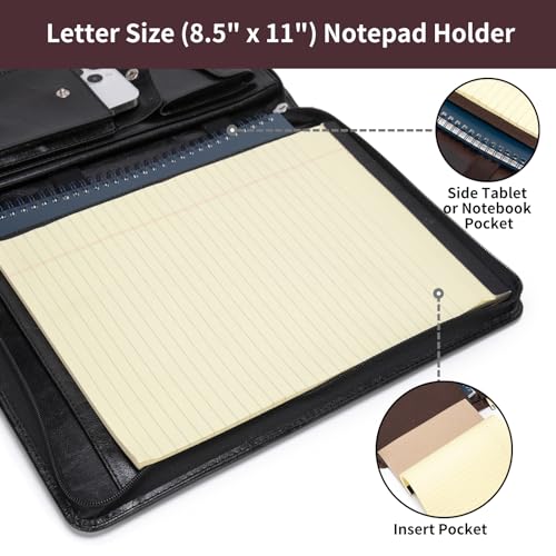 Geslun Personalized Leather Portfolio with Handle, Zippered Front Pocket