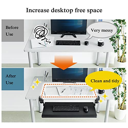 GAZOGJ Keyboard Tray Under Desk Clamp-On Keyboard Drawer Platforms - Push-Pull Keyboard Tray Sliding Under Desk - Ergonomic for Home Office,Easy to Install Desk Extender,Adjusta,