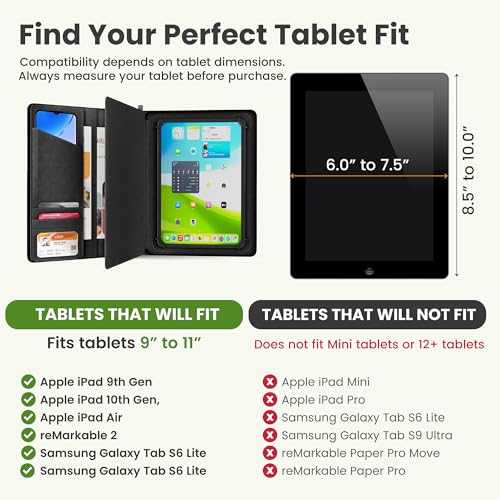 Universal Padfolio Case – Tablet Portfolio Organizer with Notepad Holder – Compatible with iPad 10th 11th Gen, iPad Pro 11, iPad 7 8 9 10.2 10.9 and 9.7 inches