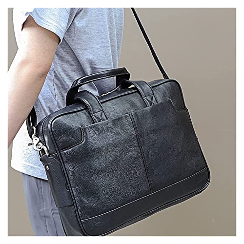 XIADENGLAN Leather 15.6" Laptop Portfolio Office Business Briefcase rk Shoulder Handbags Cross-Body Messenger Tote Bag(Black)