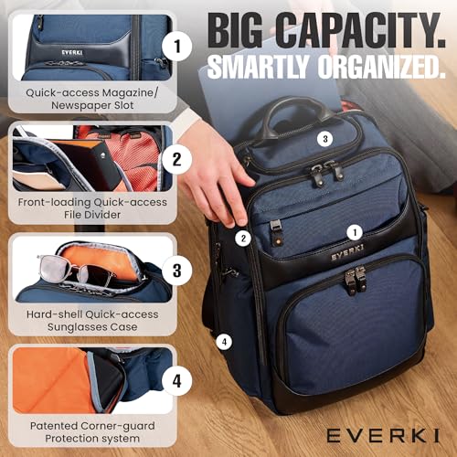 EVERKI Onyx Business Travel Backpack with Laptop Compartment, Navy - 25 L