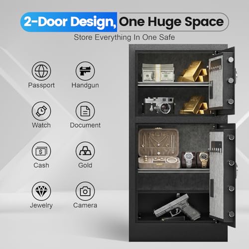 Xyvaly Safe 8.6 Cu Ft Extra Large Safe for Home with Fireproof Waterproof Bag,Heavy Duty Double Door Security Safe Box,Digital Safes,Removable Shelves,Hidden Lock Box for Cash Files Office Document