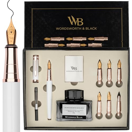 Wordsworth & Black Luxury Calligraphy Pen Set, 6 Nibs, White Rose