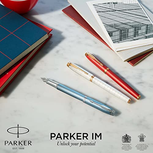 PARKER IM Fountain Pen, Premium Black, Fine Nib with Blue Ink Refill (1931646)