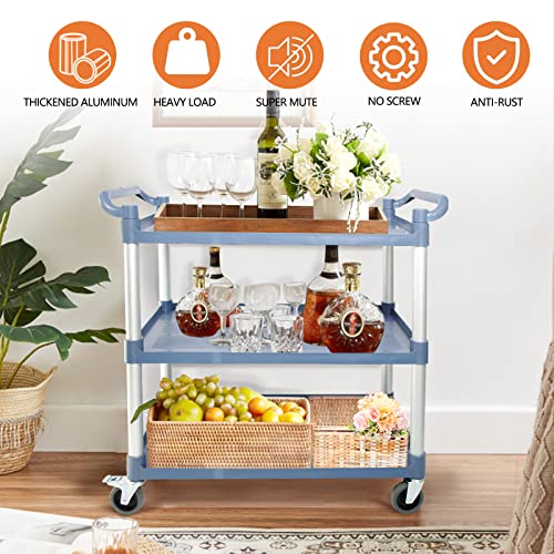 Utility Carts with Wheels Large Size Rolling Cart with Wheels Heavy Duty 600 LBS Food Cart with Lockable Wheels and Hammer for Kitchen/Office/Warehouse, 39.5" D x 19.3" W x 39.5" H(Grey Large Size)