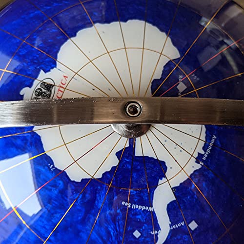 2021 Limited Edition Unique Art 20-Inch Tall Blue Pearl Swirl Ocean Table Top Gemstone World Globe with 4 Leg Silver Stand (Blue Pearl Silver)