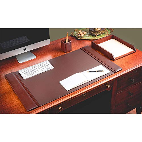 DACASSO Leather Desk Set with Side Rails - Luxury Leather Desk Pad & Desk Organization Essentials - Office Organization & Executive Desk Decor - (Brown, 3 Piece)