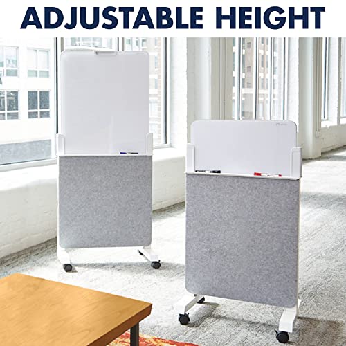 Quartet Whiteboard Easel, Glass Dry Erase Board, Rolling Easel Stand On Wheels, Double-Sided Privacy Screen with Adjustable Height, Includes 1 Marker, Creates Private Interactive Workspaces (Q293066W)