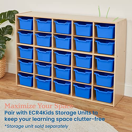 ECR4Kids Scoop Front Storage Bins, Multipurpose Organization, Blue, 25-Piece