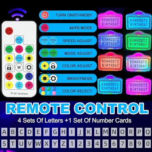 Led Letter Bottle Presenter with Remote &Rubber Buckle,Acrylic Spellable Letter Plaque(Wrought Iron Border) 7-Color Nightclub System (4 Sets Letters+1 Set Numbers+ Dual Batteries)