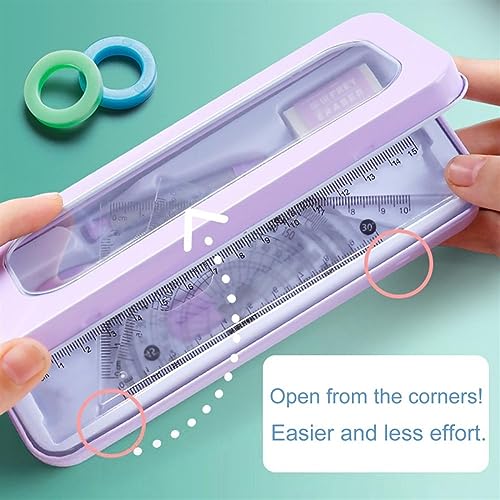 Mathematical Geometry Set 7 Pieces Math Geometry Kit Set Student Supplies School Geometry Set Including Ruler, Protractor, Compass, Lead Lead, Window Box and Eraser etc Ruler Compass Set(Green)