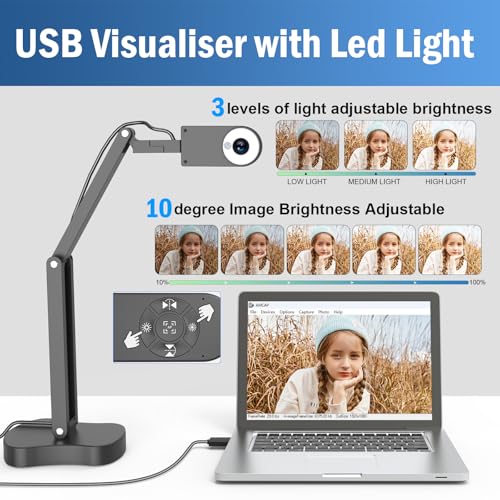 Gawervan 8MP USB Document Camera, Auto Focus, LED Light, Image Reversal, Built-in Mic, Mac OS, Windows, Chromebook for Distance Learning, Remote Teaching, Web Conferencing, Live Demo