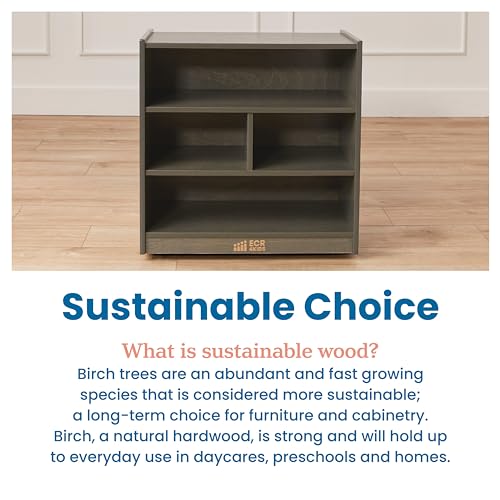 ECR4Kids Mobile Building Block Storage Cabinet, Small, Classroom Furniture, Grey Wash