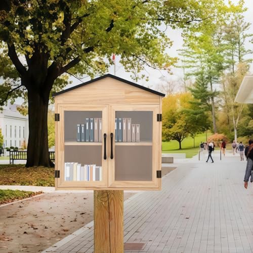 Kllkmmws Library Outdoor Book Box Storage, Waterproof Little Wood Cabinet withSturdy Hinges&Smooth Handle, Small Wooden Cabinet Little Literature Box for Neighborhoods Community School (4-Cell)