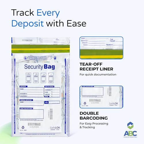 White Opaque Deposit Bags | Tamper-Evident Cash & Valuables Bag | Tear-Off Receipt | Heavy-Duty 10" x 15" | 100 pcs | ABC Check Printing