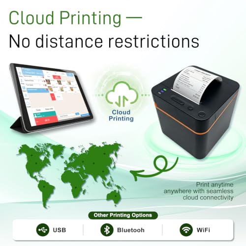 MR.BOSS 2" 1/4 Cloud Receipt Thermal Printer for iOS POS Software Cash Register with Cloud Bluetooth WiFi USB for Supermarket Restaurant Coffee Retail iPad iPhone
