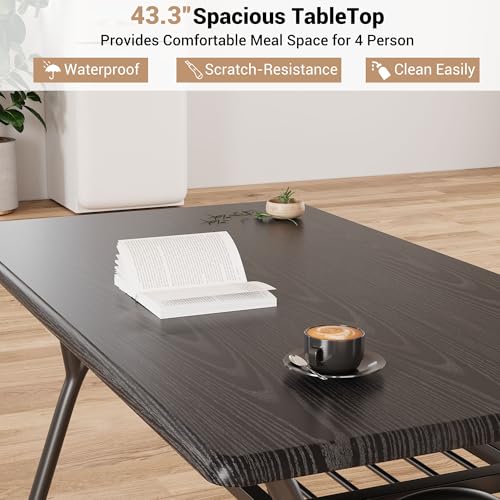 GAOMON Modern Rectangular Dining Table Set for 4, Boucle Chairs with Storage Rack for Small Space, White Lambskin Chair & Black Table
