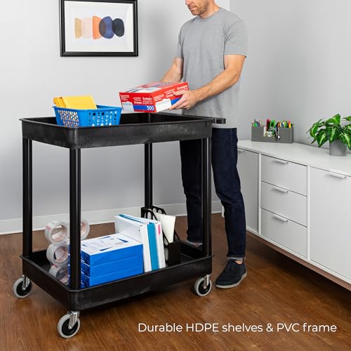 Stand Steady Tubstr Large 2 Shelf Utility Cart Supports Up to 200 lbs - Heavy Duty Deep Tub Cart, Rolling Storage Cart & Tool Cart for School, Office, Warehouse (32 x 24in)