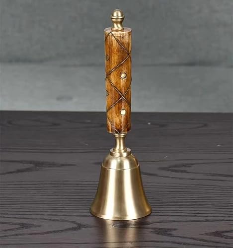 Hand Bell Extra Loud Solid Brass Call Bell， Hand Bell for Elderly, Last Order Wooden Ringing Bell for Santa, School, Dinner, Christmas Party, Adults,Luxury Home Decoration Ornaments(Yellow)