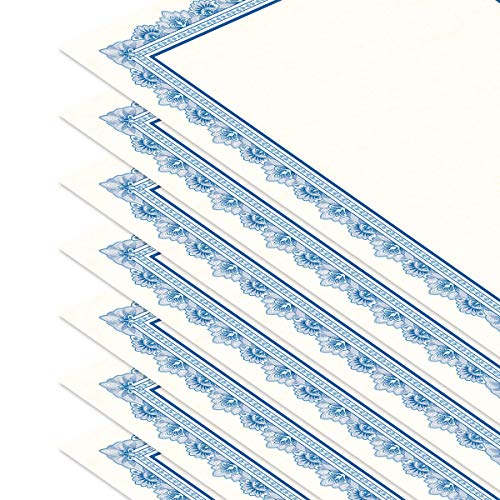 Intricate Blue & White Parchment Certificate Papers - Pack of 100, Laser & Inkjet Printer Compatible, For Office, Business Awards, Graduation, School Diplomas, 8-1/2" x 11" on 60 lb. Text Stock