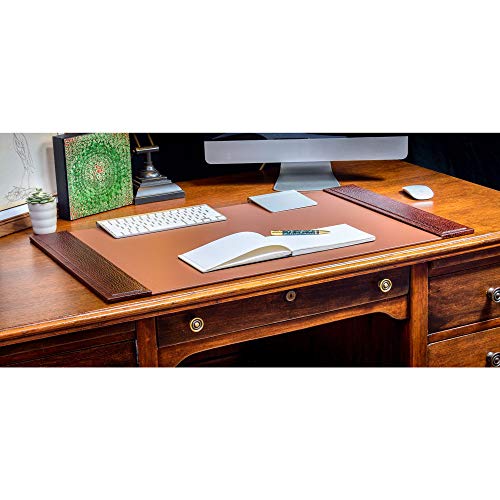 DACASSO Crocodile Embossed Leather Desk Pad with Side Rails - Luxury Leather Desk Blotter for Writing - Padded Executive Desk Surface Protector - (Brown, 34” x 20”)