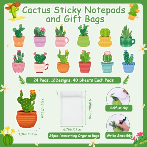 Cactus Sticky Note Gift Bundle 12 Pads 12 Pens for Coworkers(24PCS) (24PCS)