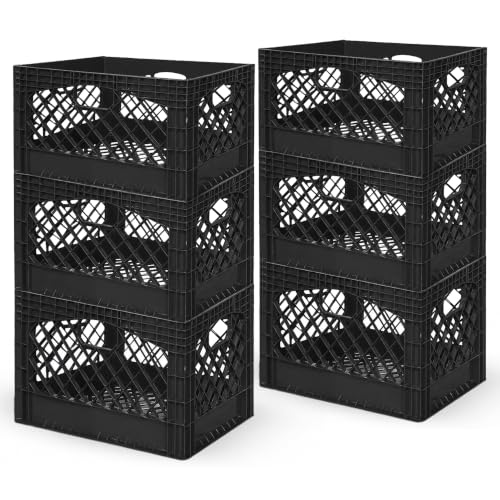 Juggernaut 6 Pack 24 Quart Storage Crate, Milk Crate Plastic Basket