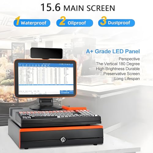 MLYYYDSS 15.6 inch Touch Screen, Cash Register, Keyboard, Built-in 58mm Printer, Complete Package, POS Computer, Factory Point of Sale, Cash Register for Business and Business Blue-SingleScreen