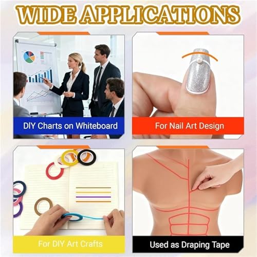 Whiteboard Tape 20roll Thin Pinstripe Dry Erase for Board Tape Lines- Multicolor Whiteboard Chart Grid for Organizati
