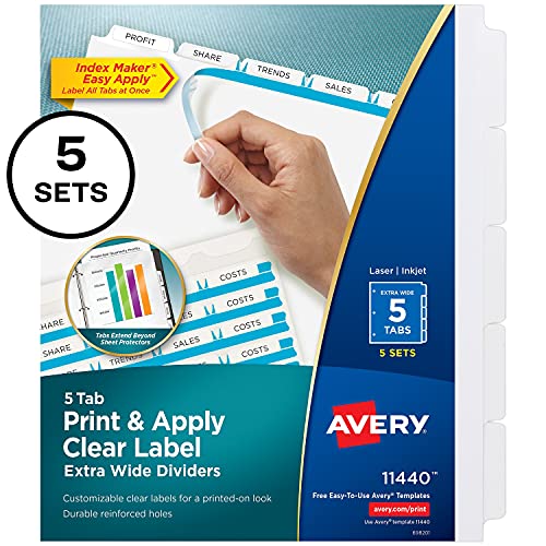 AVE11440 - Print amp; Apply Clear Label Dividers w/White Tabs