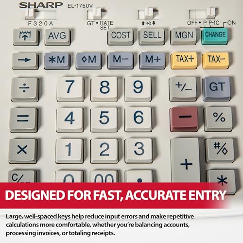 Sharp Two-Color Printing Calculator, White (EL-1750V)