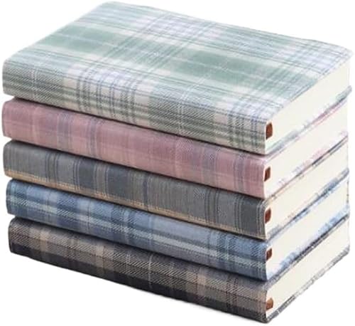 ELUKHT A6 Student Notebook Cloth Plaid Cover Handbook Notebook Set of 5