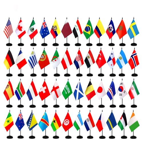 TSMD 2026 Soccer World Cup Desk Flags Decorations All 48 Countries Small Mini Office Table Stick Flag with Stand Base,5x8 Inch