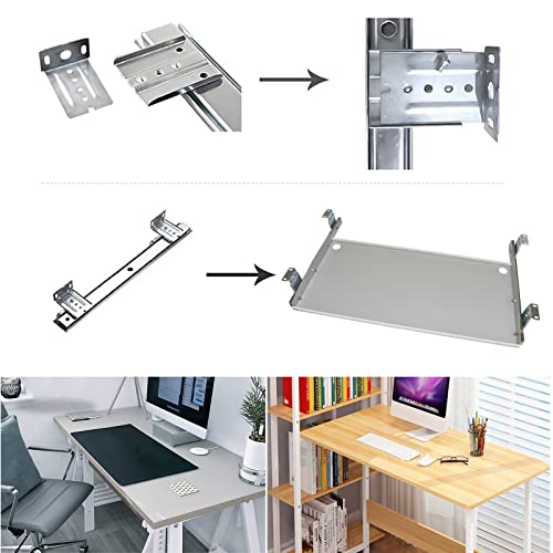 GAZOGJ Desk Steel Keyboard Tray Support Shelf - Sliding Under Desk - Keyboard Platform with Drawer Slide - Adjustable Height, Suitable for Most Desks and Study Desks,Black/Light,Black-590mm x 548mm